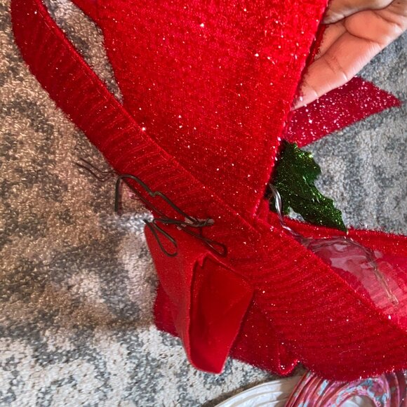 Light-Up Red & Green Holly LED Fabric & Plastic Bow Decoration, 14in x 21in - Picture 4 of 5